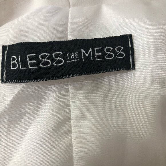Bless The Mess Structured Blazer Artisan Neon Embellished Cuffs White sz M 38 - Picture 11 of 12